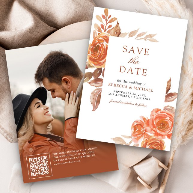 Reserva La Fecha Naranja Quemado Caída Boda de fotografía Floral Te (Subido por el creador)