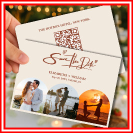 Reserva La Fecha Naranja quemado Foto Código QR Boda elegante
