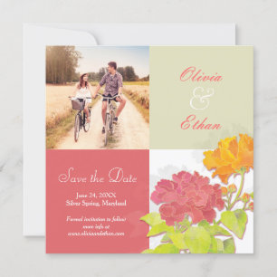 Reserva La Fecha Naranja Rojo Boda Floral Foto Guardar fecha