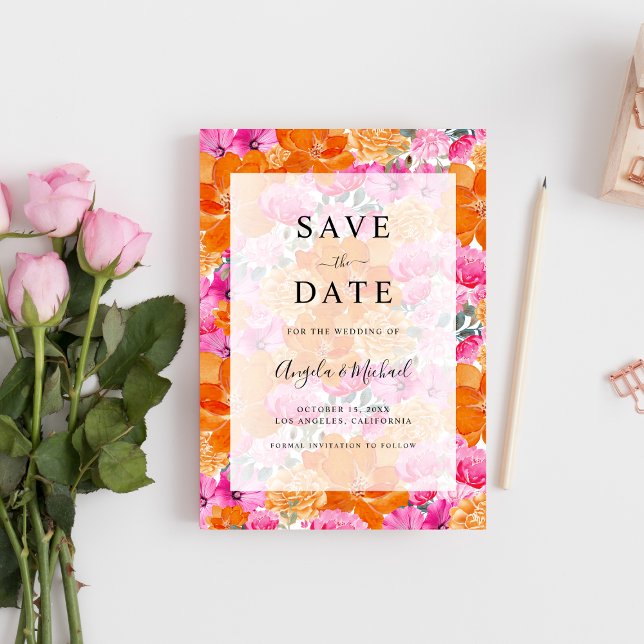 Reserva La Fecha Naranja rosa claro y oscuro brillante Boda Jardín (Subido por el creador)