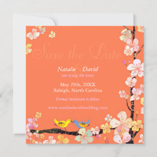 Reserva La Fecha Naranja tema de pájaro en vivo Boda Salva la fecha