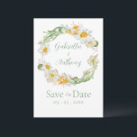 Reserva La Fecha Narciso floral blanco y amarillo guion verde<br><div class="desc">Precioso narciso amarillo y blanco corona floral hecha en acuarelas suaves son perfectos para esta boda de primavera y verano “Save the Date” recordatorio de boda. Coordinar guion verde y tipografía. Personalice según sea necesario. Para personalizar, haga clic en el enlace "personalizar más" y use la herramienta de diseño para...</div>