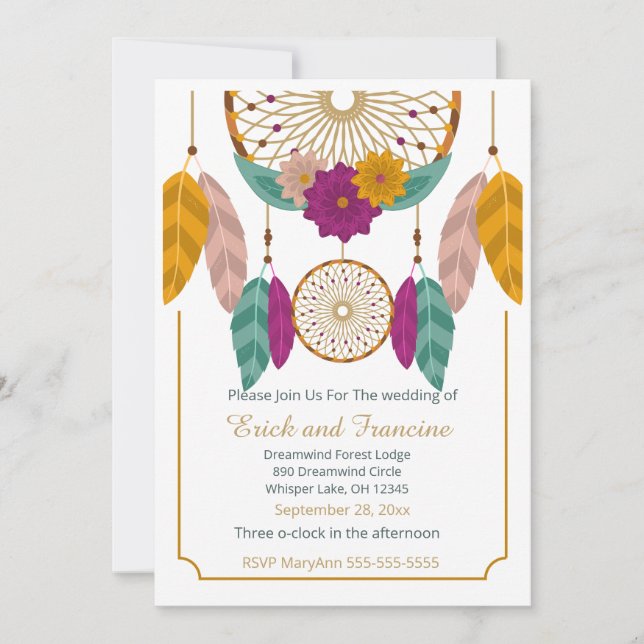 Reserva La Fecha Native Inspired Dreamcatcher Wedding Invitation (Anverso)