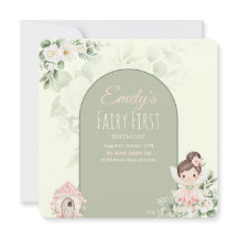 Nature Cute Flower Fairy 1st Birthday Invitation