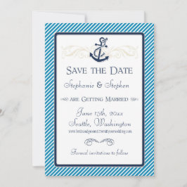 Reserva La Fecha Nautical Anchor Boat Diagonal Stripes Swirl Modern