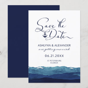 Reserva La Fecha Nautical Anchor Script Typography Marina acuarela