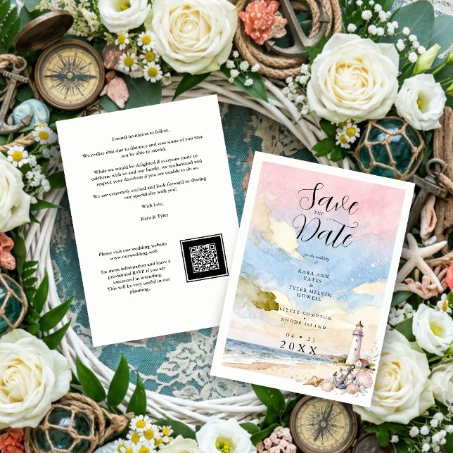 Reserva La Fecha Nautical Anchor & Seashells Coastal Scene Wedding (Nautical Anchor & Seashells Coastal Wedding Scene Save the Date Card with Watercolor Effect.)