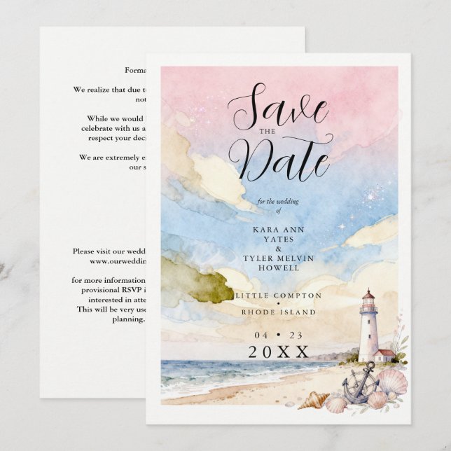 Reserva La Fecha Nautical Anchor & Seashells Coastal Scene Wedding (Anverso / Reverso)