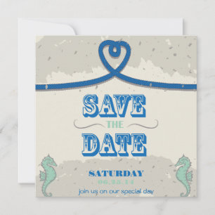 Reserva La Fecha Nautical Beach Blue Heart Knot Save the Date