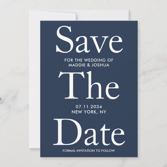 Reserva La Fecha Nautical Navy Blue Big Modern Save The Date (Anverso)