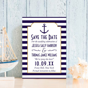 Reserva La Fecha Nautical Navy & White Stripe Anchor Salvan La Fech