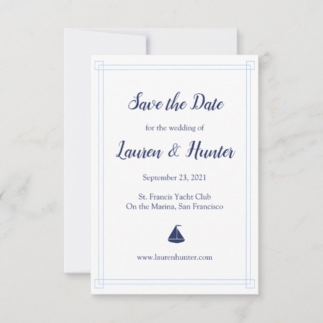 Reserva La Fecha Nautical Sailboat Save the Date (Anverso)