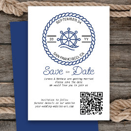 Reserva La Fecha Nautical Wheel QR Boda de código Guardar la tarjet