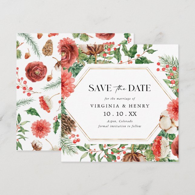 Reserva La Fecha Navidad Floral Fiesta (Anverso / Reverso)