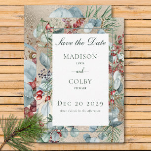 Reserva La Fecha Navidades de invierno Greenery Gold Boda