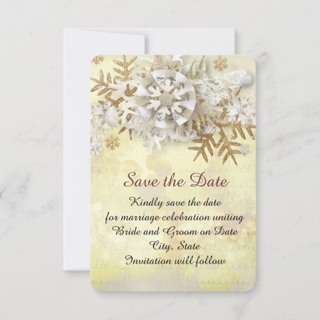 Reserva La Fecha Navidades Elegant Gold Snowflakes Ahorra la fecha (Anverso)