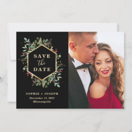 Reserva La Fecha Navidades Gilded Greenery sobre el negro | Foto