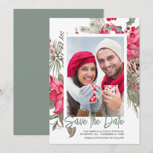 Reserva La Fecha Navidades Poinsettia Red Floral Holly Pine