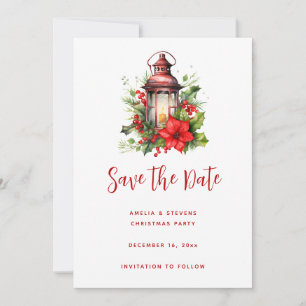 Reserva La Fecha Navidades rojos Lantern Poinsettia y Pine