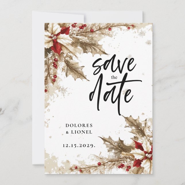 Reserva La Fecha Navidades Script Wedding Guardar la fecha (Anverso)