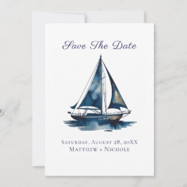 Reserva La Fecha Navy Blue and Gold Sailboat Nautical Wedding
