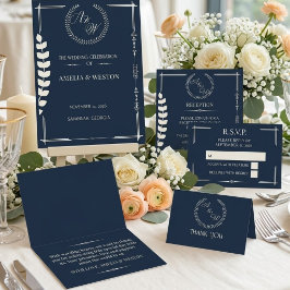 Reserva La Fecha Navy Blue and Ivory Elegant Monogram 