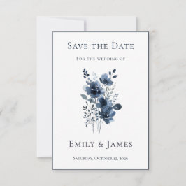 Reserva La Fecha Navy Blue Botanical Wedding