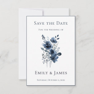 Reserva La Fecha Navy Blue Botanical Wedding