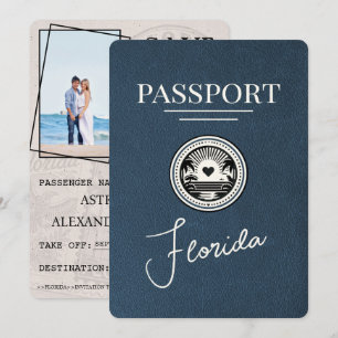 Reserva La Fecha Navy Blue Florida Passport Save the Date