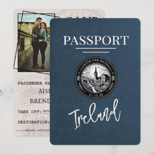 Reserva La Fecha Navy Blue Ireland Passport Save the Date