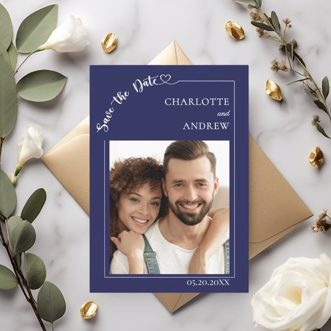 Reserva La Fecha Navy blue ivory photo wedding Save the Date (Subido por el creador)