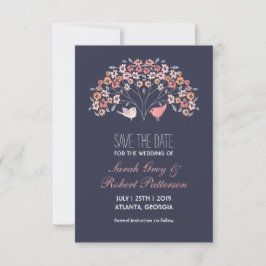 Reserva La Fecha Navy Blue Love Birds Flower Wedding Save The Date