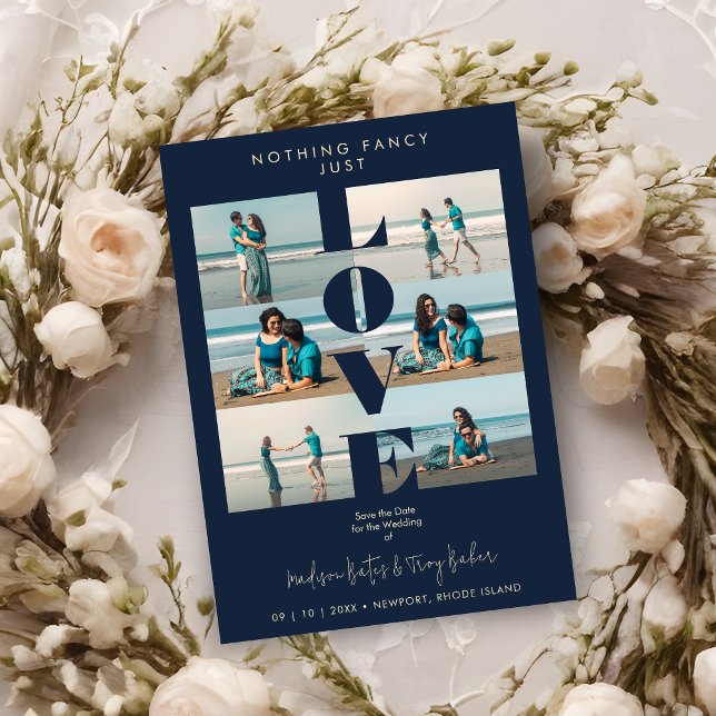 Reserva La Fecha Navy Blue Love Quote Simple Elegant  6 Multi Photo (Navy Blue Love Quote Simple Elegant Modern 6 Multi Photos Wedding Save the Date with Envelope.)