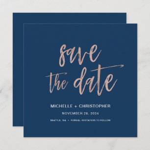 Reserva La Fecha Navy Blue & Rosa Gold Save The Date Square Card