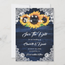 Reserva La Fecha Navy Blue Sunflower String Lights Floral Lace Wood