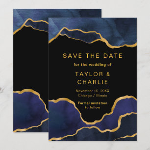 Reserva La Fecha Navy Blue y Oro Pintado Agata Save the Date
