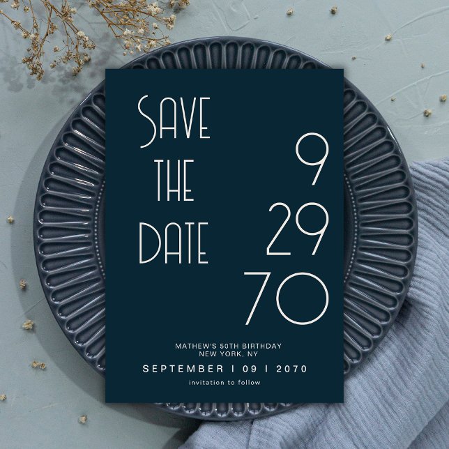 Reserva La Fecha Navy Matte Simple Minimal Birthday Save The Date (Subido por el creador)
