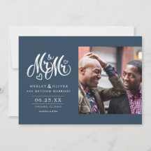 Navy Mr. & Mr. Script - Save the Date with Photo