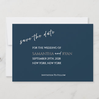 Reserva La Fecha Navy Save the Date con plateado metálico