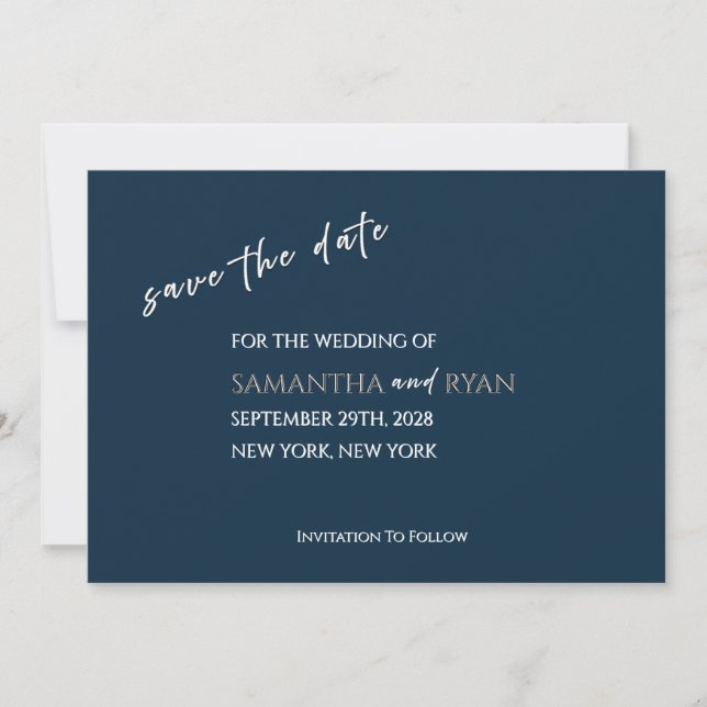 Reserva La Fecha Navy Save the Date con plateado metálico (Anverso)