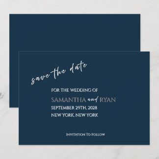 Reserva La Fecha Navy Save the Date con plateado metálico