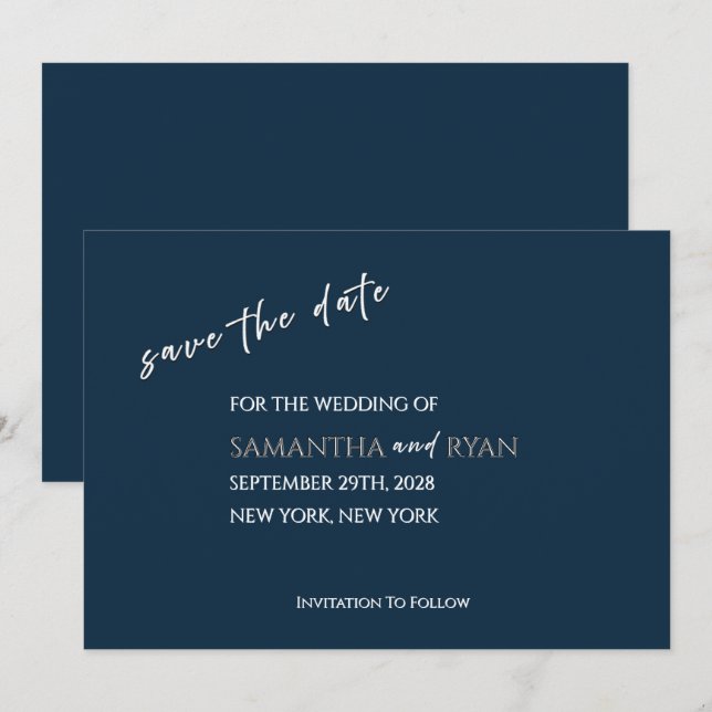 Reserva La Fecha Navy Save the Date con plateado metálico (Anverso / Reverso)