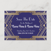 Navy Save the Date Wedding Party Gold Invita