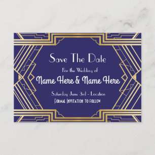 Reserva La Fecha Navy Save the Date Wedding Party Gold Invita