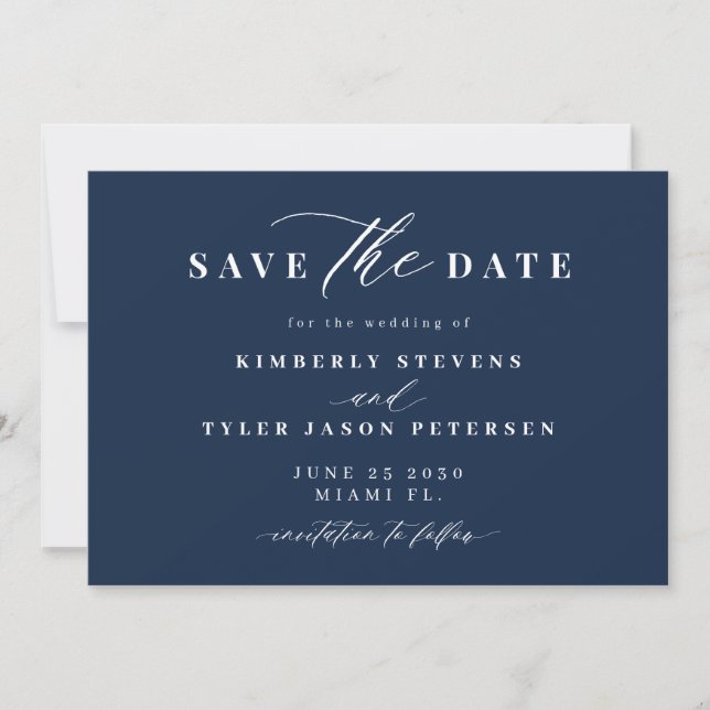 Reserva La Fecha Navy white QR code simple elegant wedding  (Anverso)