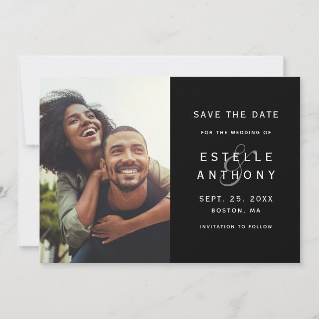 Reserva La Fecha Negra | Ampersand Wedding Save the Date Photo Card (Anverso)