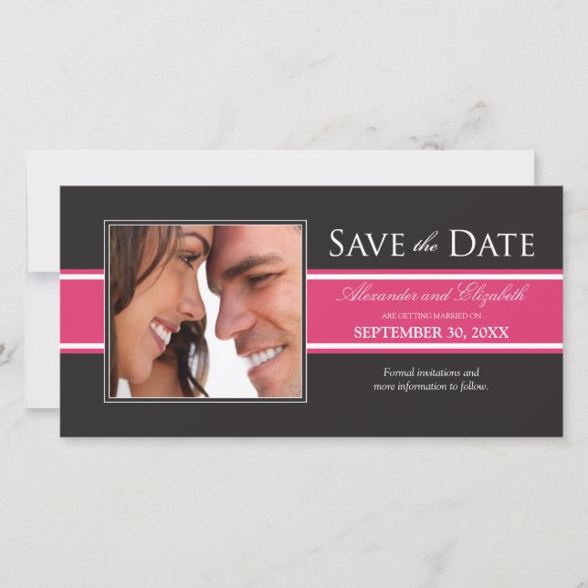 Reserva La Fecha Negrita Fuchsia Stripe Save the Date Anunciation (Anverso)