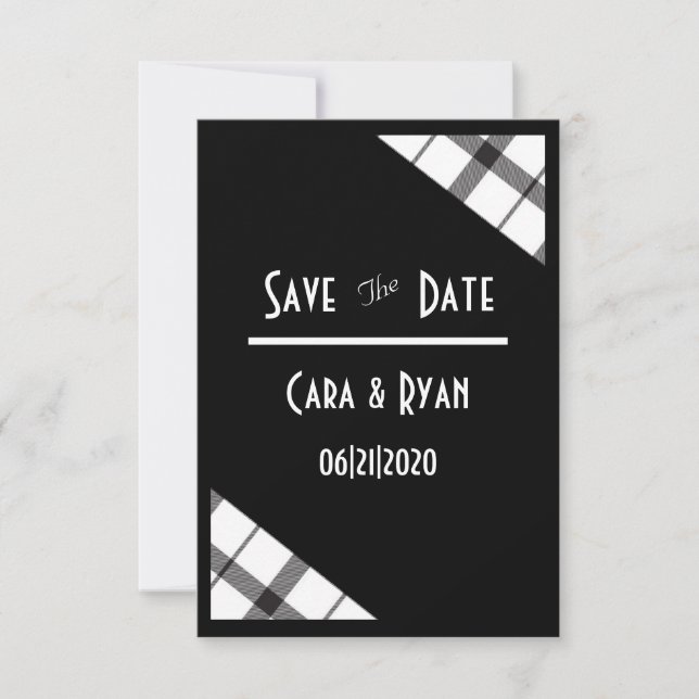 Reserva La Fecha Negro, Blanco, Cuadros, Con Clase, Elegante, Boda  (Anverso)