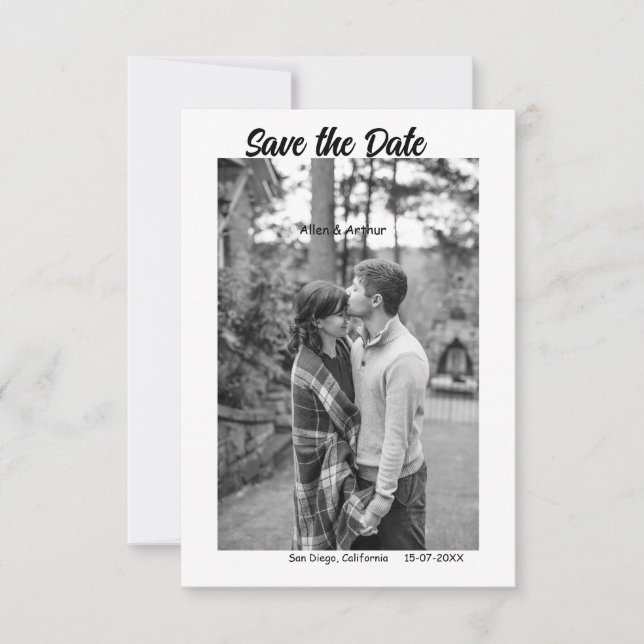 Reserva La Fecha negro blanco guardar fecha QR agregar nombre sitio (Anverso)