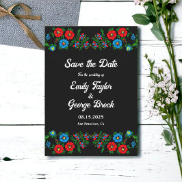 Reserva La Fecha Negro Boho Rojo Azul Roses Romántico Boda Floral